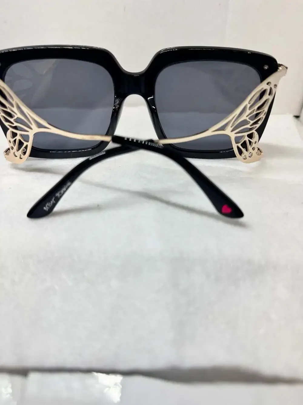 Betsey Johnson Oversized Square Sunglasses with Gold Tone Butterfly Wing Temples